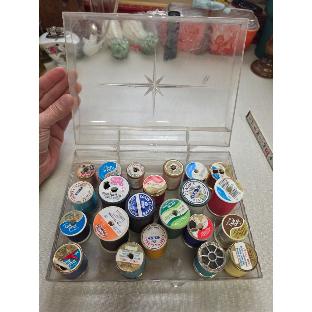 Vintage Dritz Star Box Sewing Thread Lot Coats & Clark Spools Case Assorted